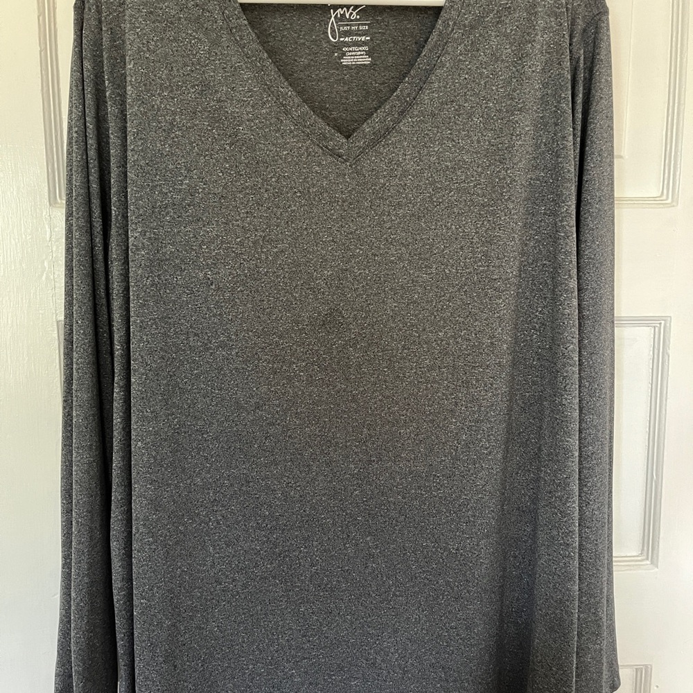 Just My Size Gray V-Neck Woman’s Activewear Shirt